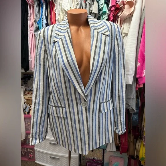 Kasper Blue & White Stripped Blazer Size 12 - Picture 1 of 5